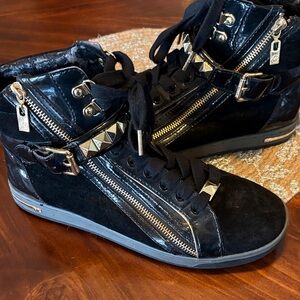 Michael Kors Black High-Top Sneakers with Gold Hardware